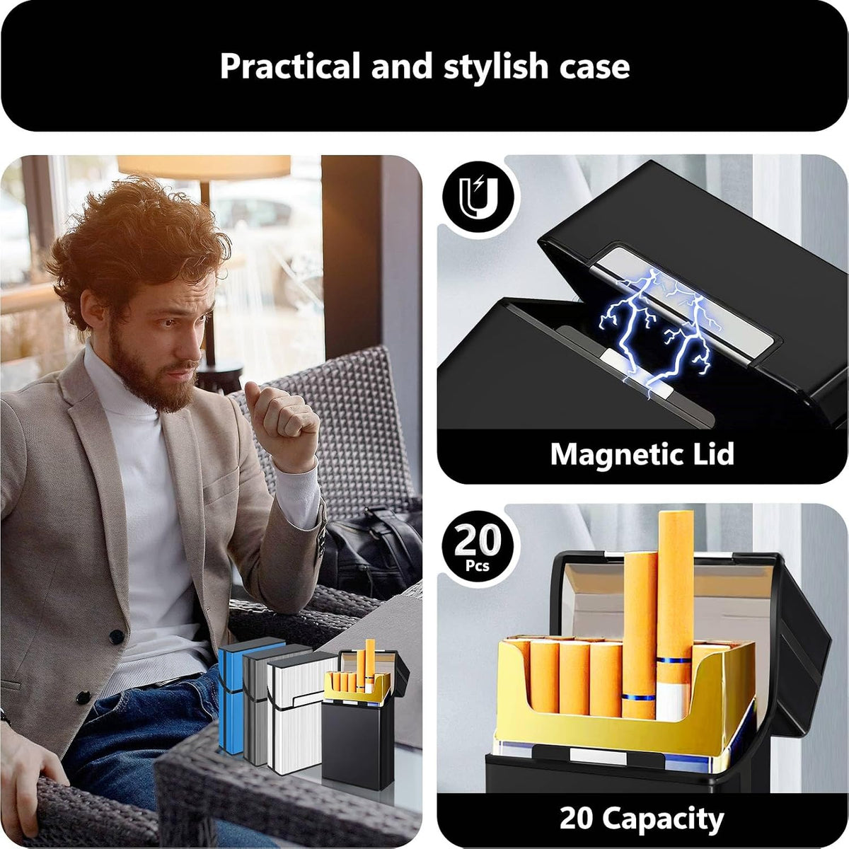 roygra Magnetic Cigarette Case (4 Pack), Daily Pre Roll Cone Holder Case