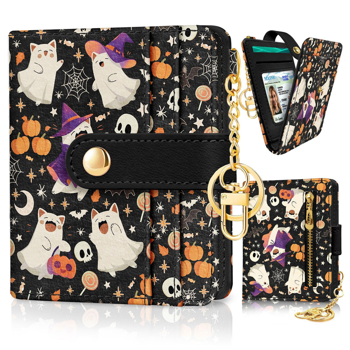 Jogjam Black Cat Floral Rfid Women Wallet, Small Slim Credit Card Holder