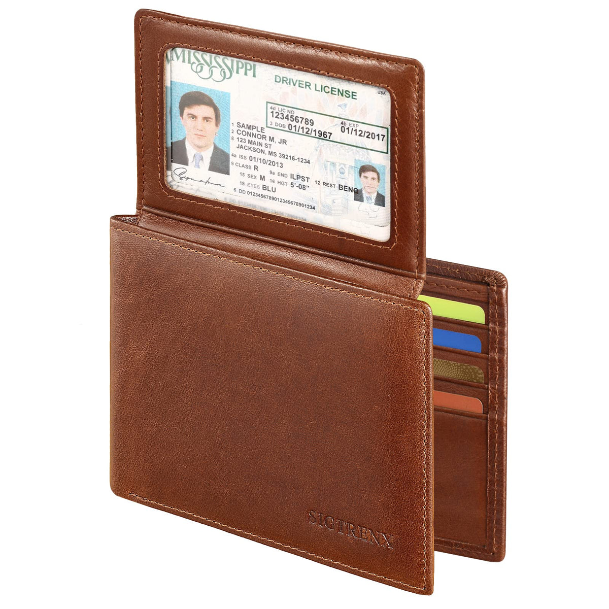 Sigtrenx Leather Wallets for Men, Genuine Leather Mens Wallets Bifold Rfid Blocking with 2 ID Windows