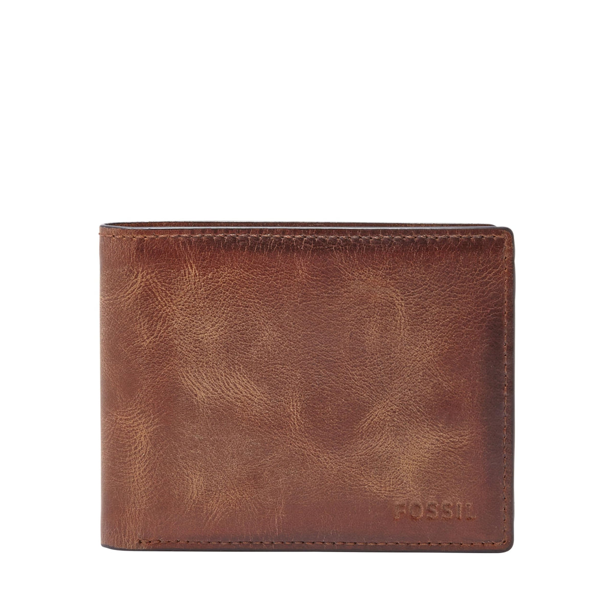Fossil Men's Wallet, Derrick Leather RFID-Blocking Wallet, Bifold with Flip ID, Dark Brown