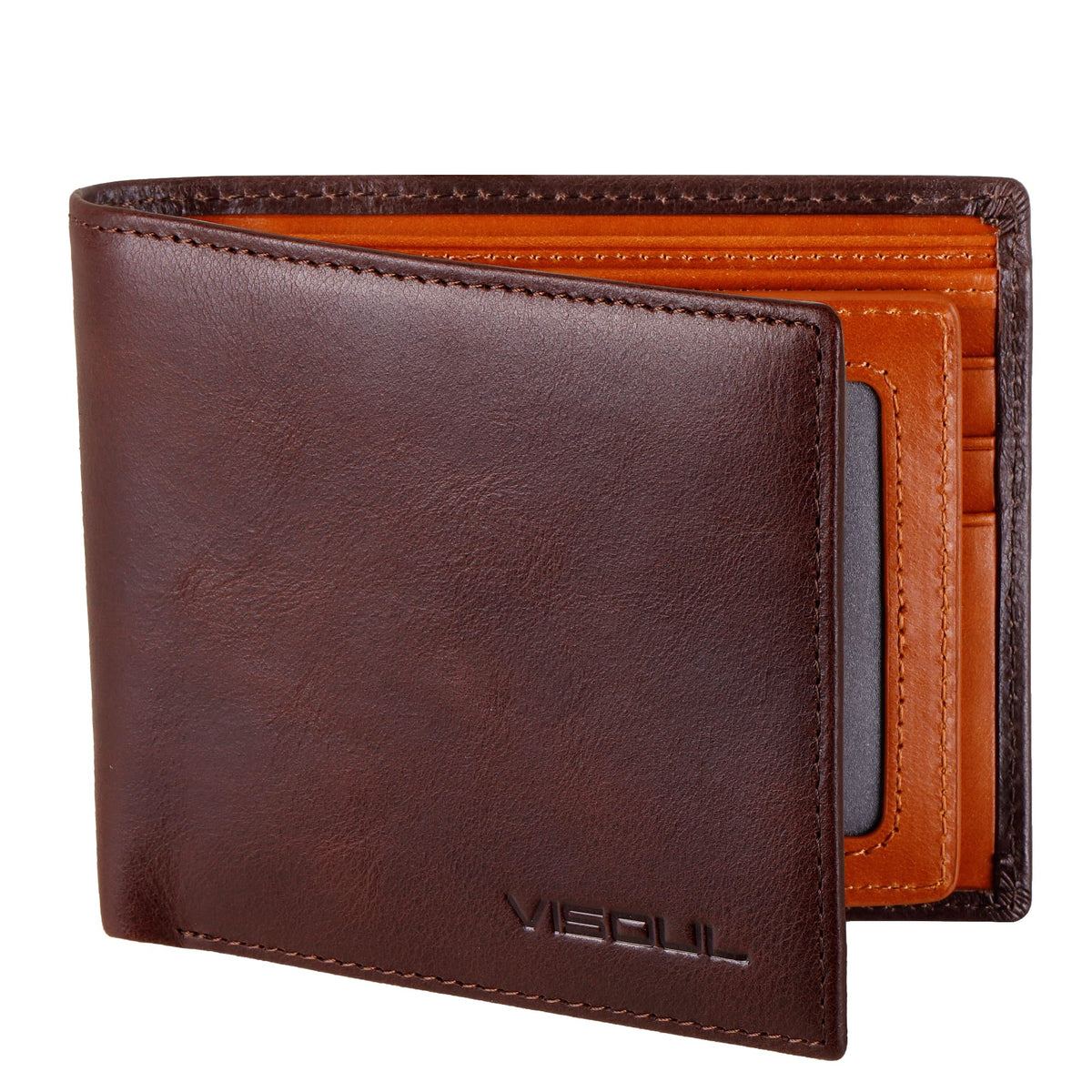 VISOUL Mens Wallet Bifold RFID Protected with 2 ID Windows 8 Credit Card Slots 2 Cash Compartments, Carbon Fiber Leather Wallet for Men Gift Box (Black+Burgundy)