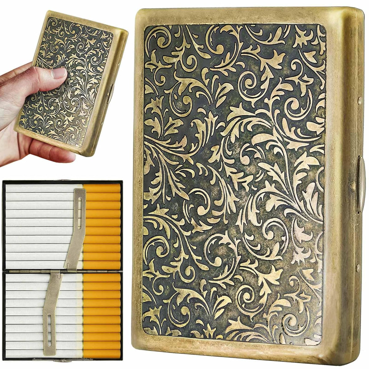 roygra Cigarette Case, Retro Zinc Alloy, Cigarette Holder Case for Outdoor