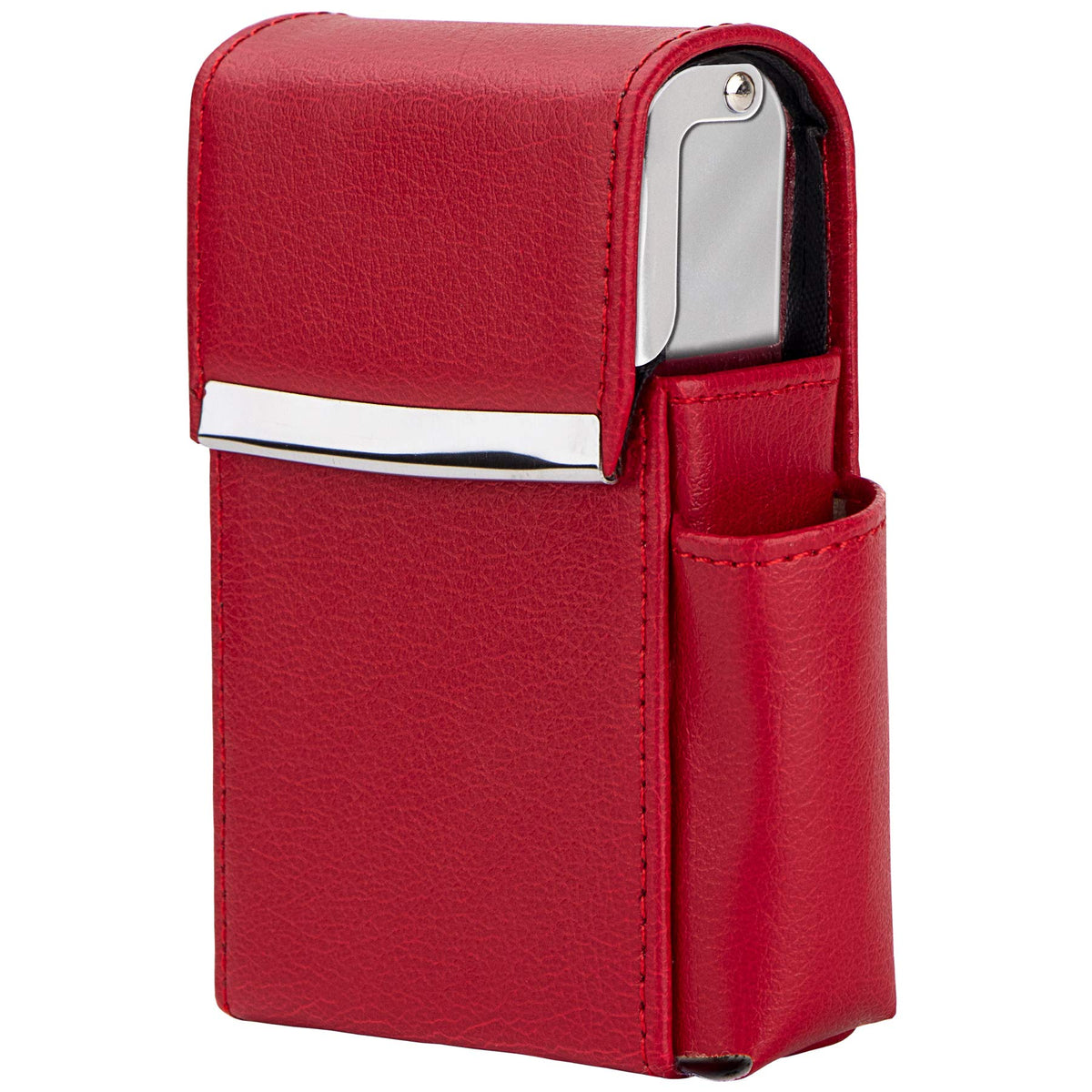 PU Leather Sliding Cigarette Box Case with Lighter Holder and Belt Loop for Men and Women Unisex