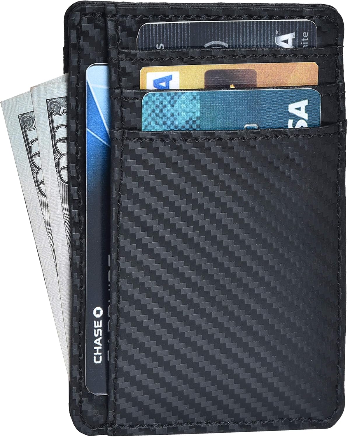 Slim Minimalist RFID Leather Wallet, Front Pocket Card Holder, Ebony