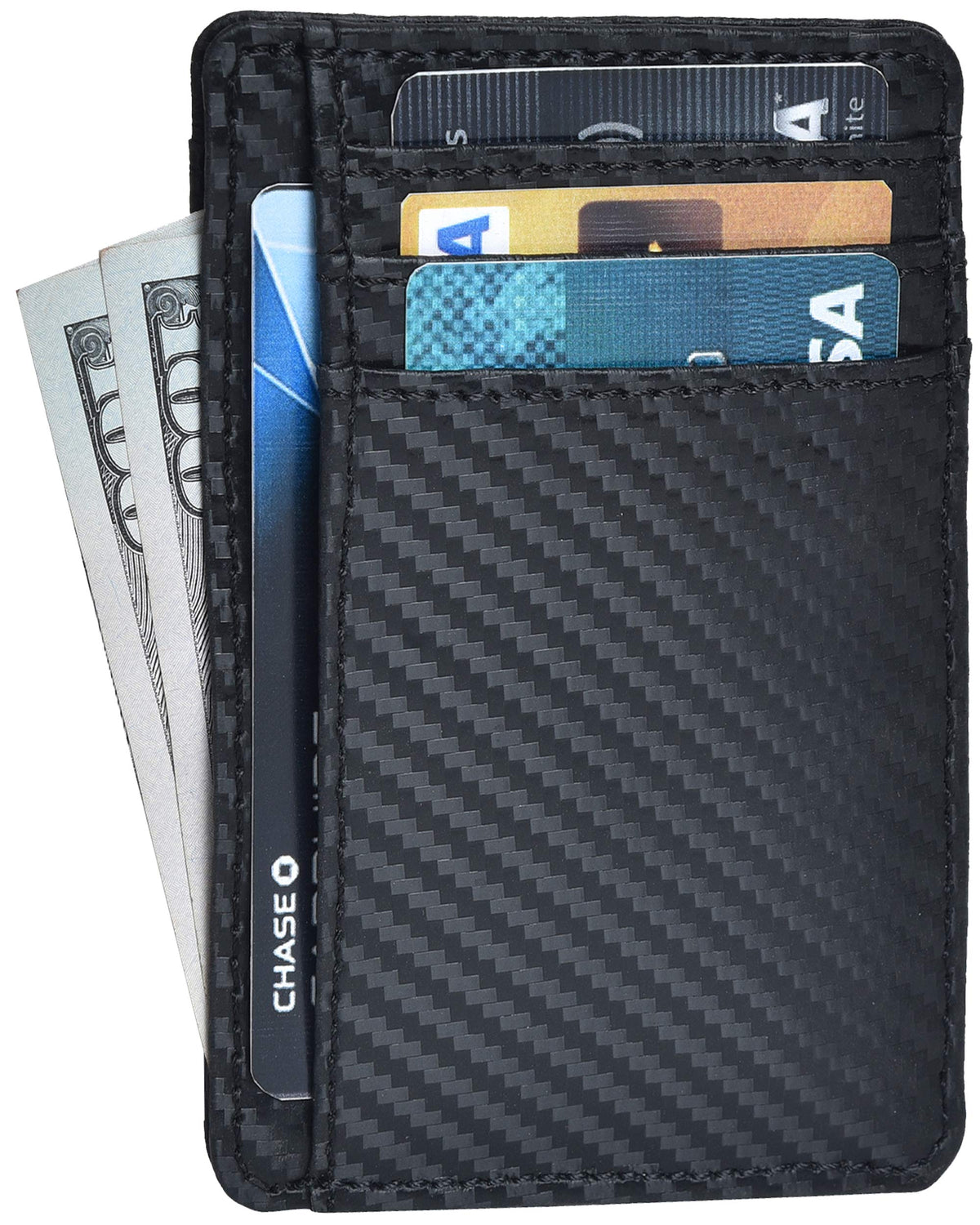 Slim Minimalist RFID Leather Wallet, Front Pocket Card Holder, Ebony
