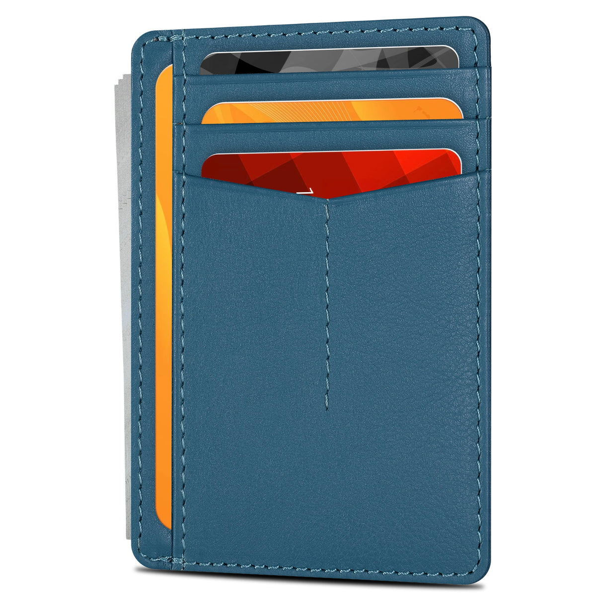 Slim Minimalist RFID Leather Wallet, Front Pocket Card Holder, Ebony