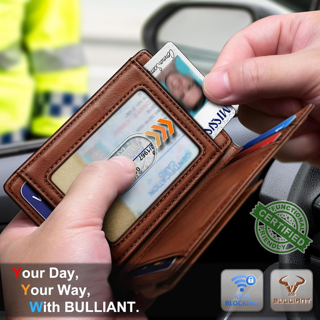 BULLIANT Magnetic Slim Leather Pocket Wallet Money Clip For Men 12Cards