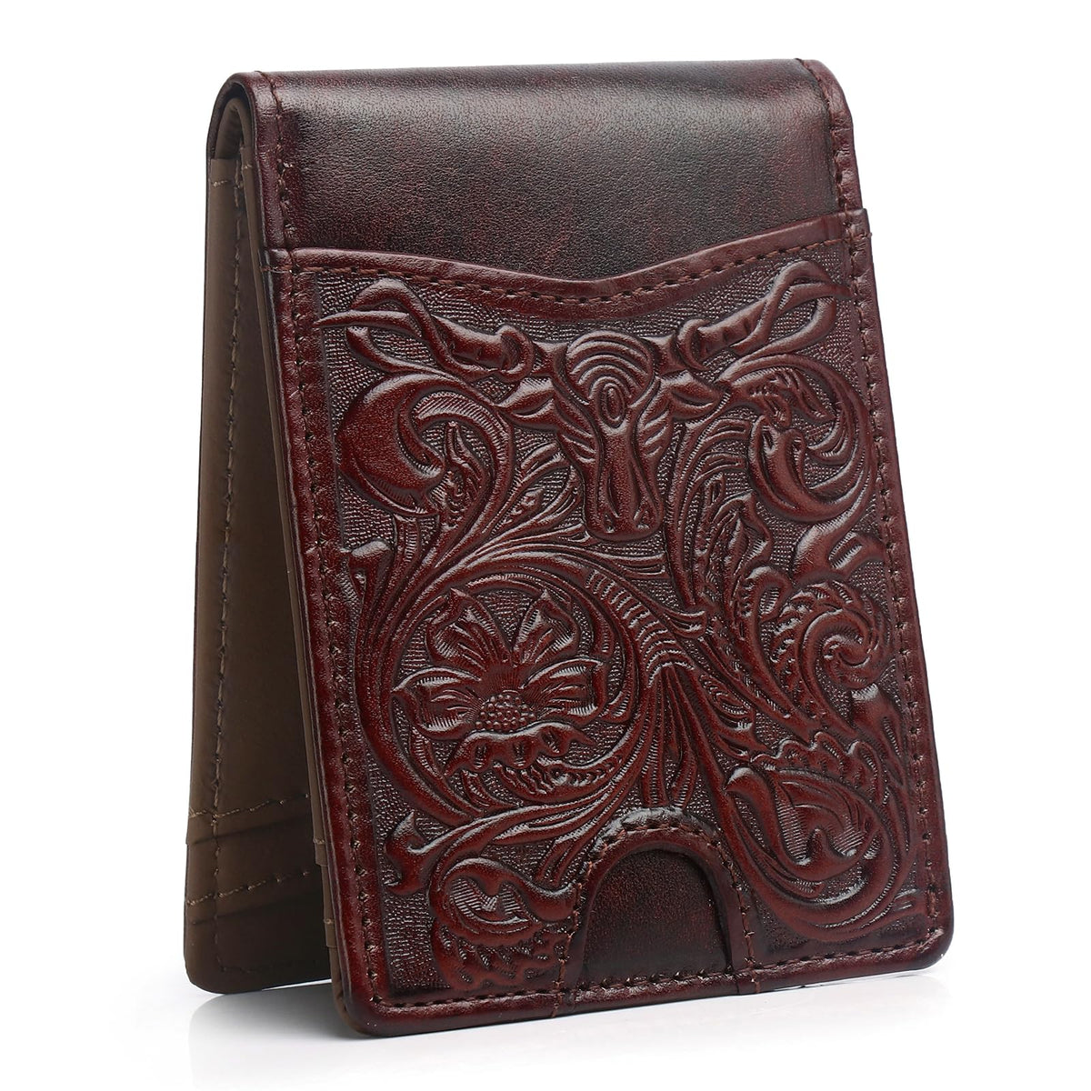 Pefiam Full Grain Leather Wallets for Men, Bifold Wallets for Men, Mens Leather Wallets with 12 Slots, RFID Blocking, Gifts for Men (USA Flag, Red)