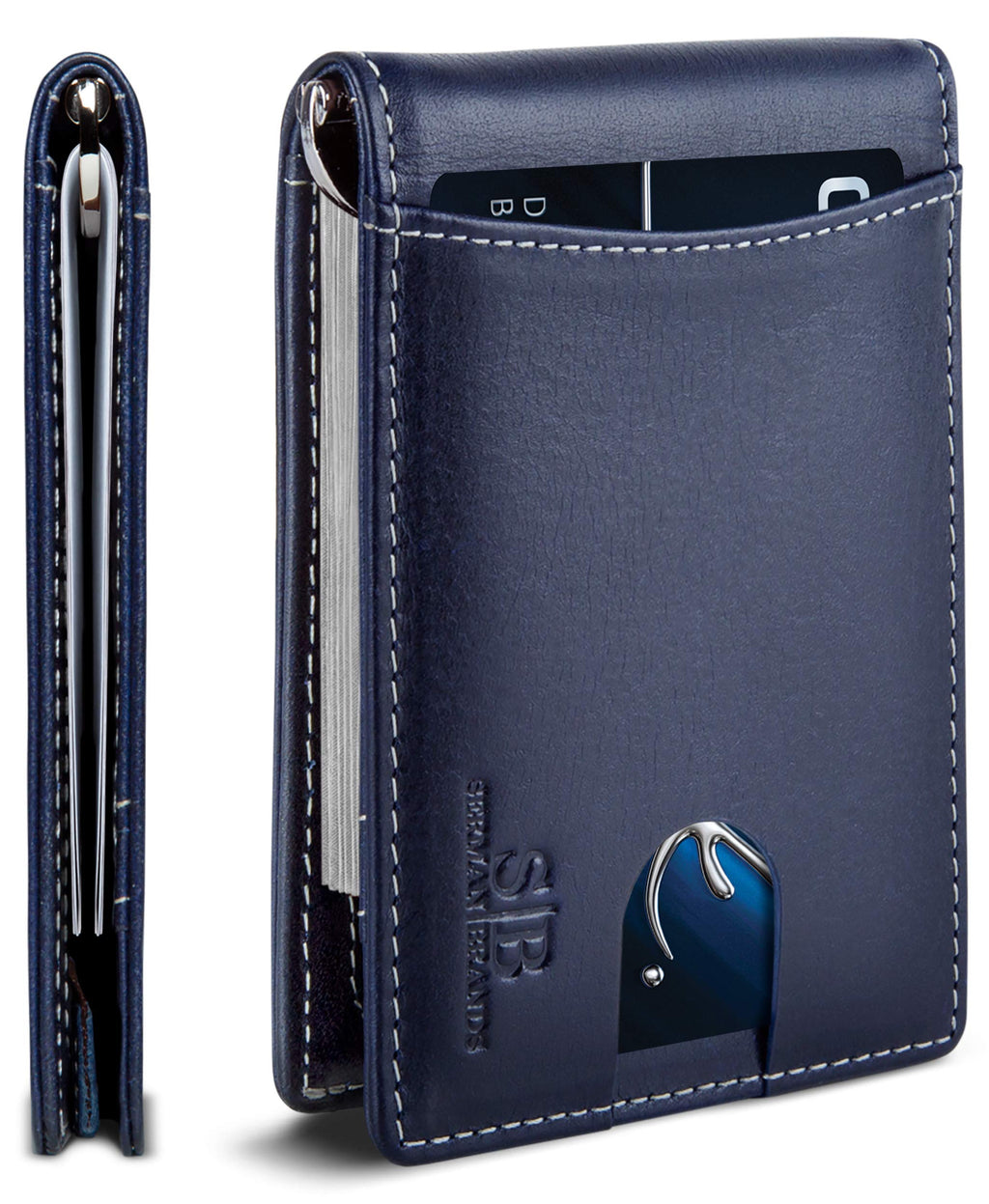 SERMAN BRANDS RFID Blocking Slim Bifold Genuine Leather Minimalist Front Pocket Wallets for Men with Money Clip Thin Gift