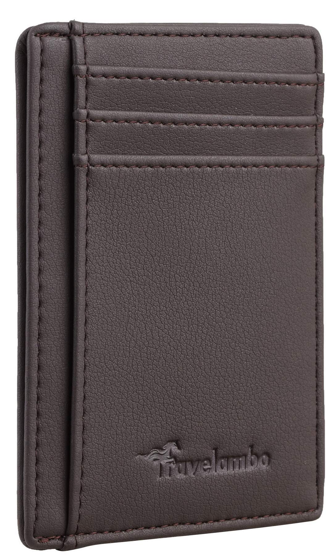 Travelambo Front Pocket Minimalist Leather Slim Wallet RFID Blocking Medium Size