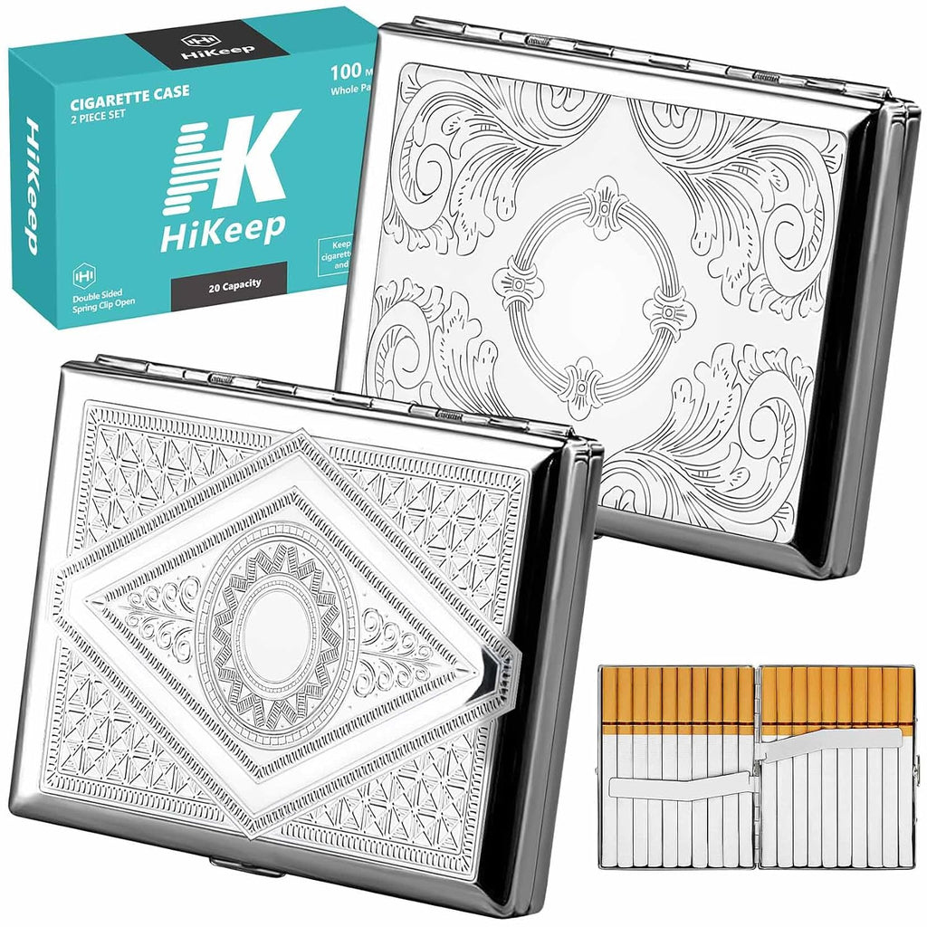 HiKeep Cigarette Case (2 Pack), Metal Cigarette Holder Case, Retro Outdoor