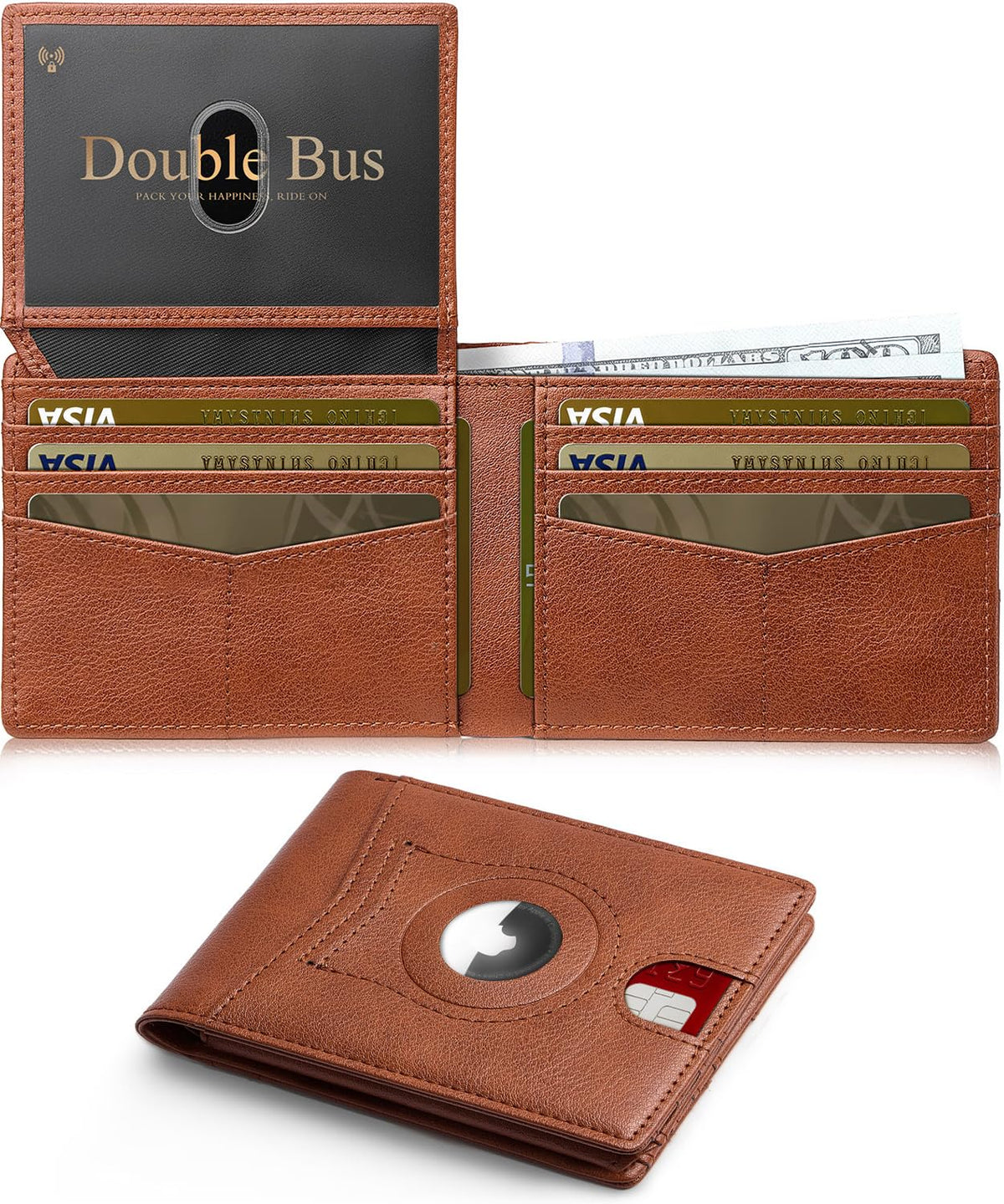 Wallet for Men AirTag Slim RFID Blocking Leather Bifold Gift Box