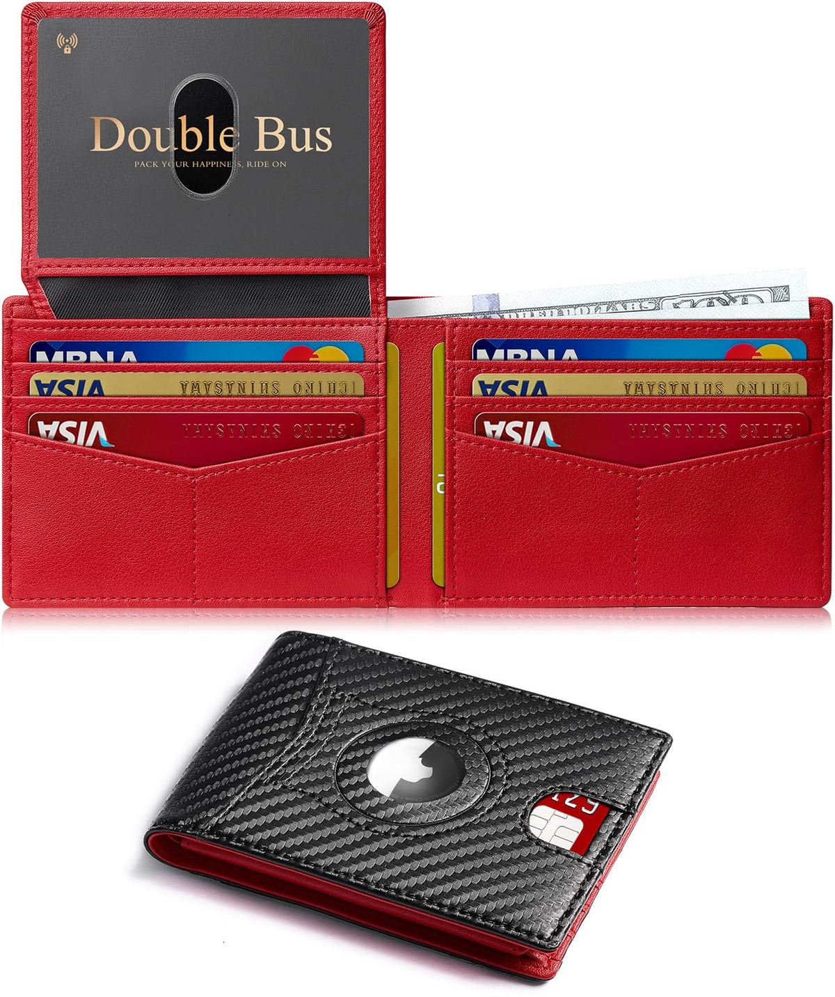 Wallet for Men AirTag Slim RFID Blocking Leather Bifold Gift Box