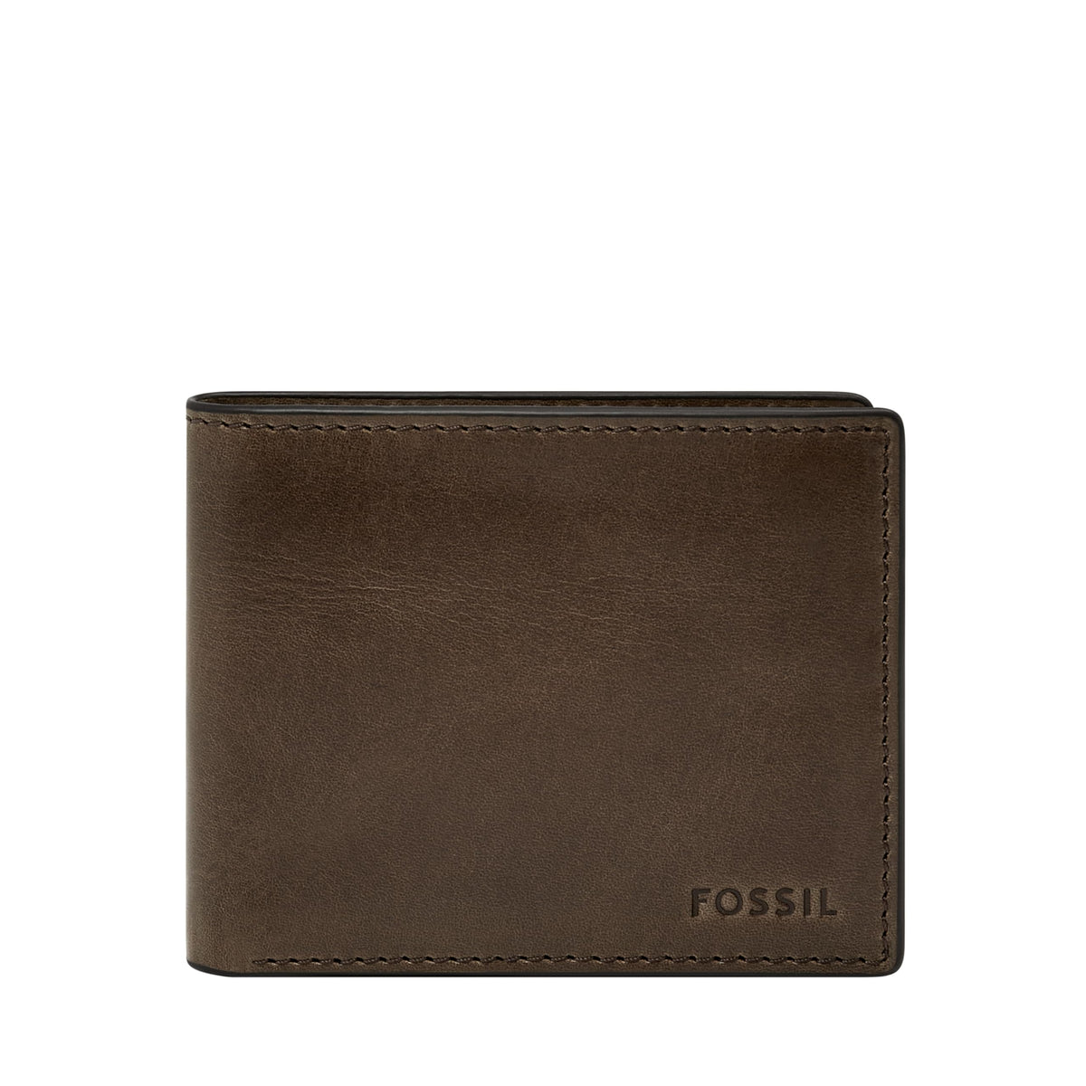 Fossil Men's Wallet, Derrick Leather RFID-Blocking Wallet, Bifold with Flip ID, Dark Brown
