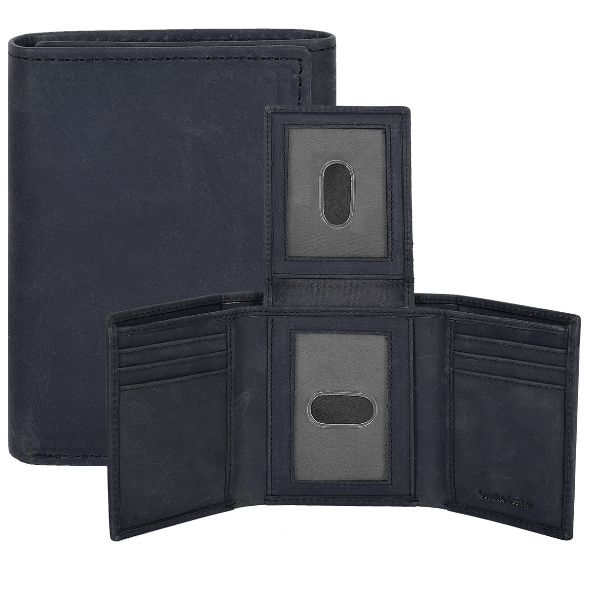 Real Leather Mens Trifold Wallet - RFID Slim Minimalist Front Pocket Gift