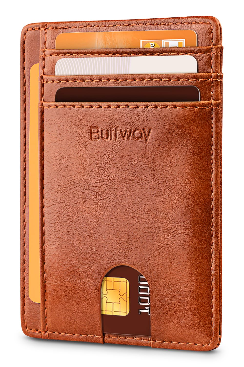 Buffway Slim Minimalist Front Pocket RFID Blocking Leather Wallets for Men and Women - Cross Black