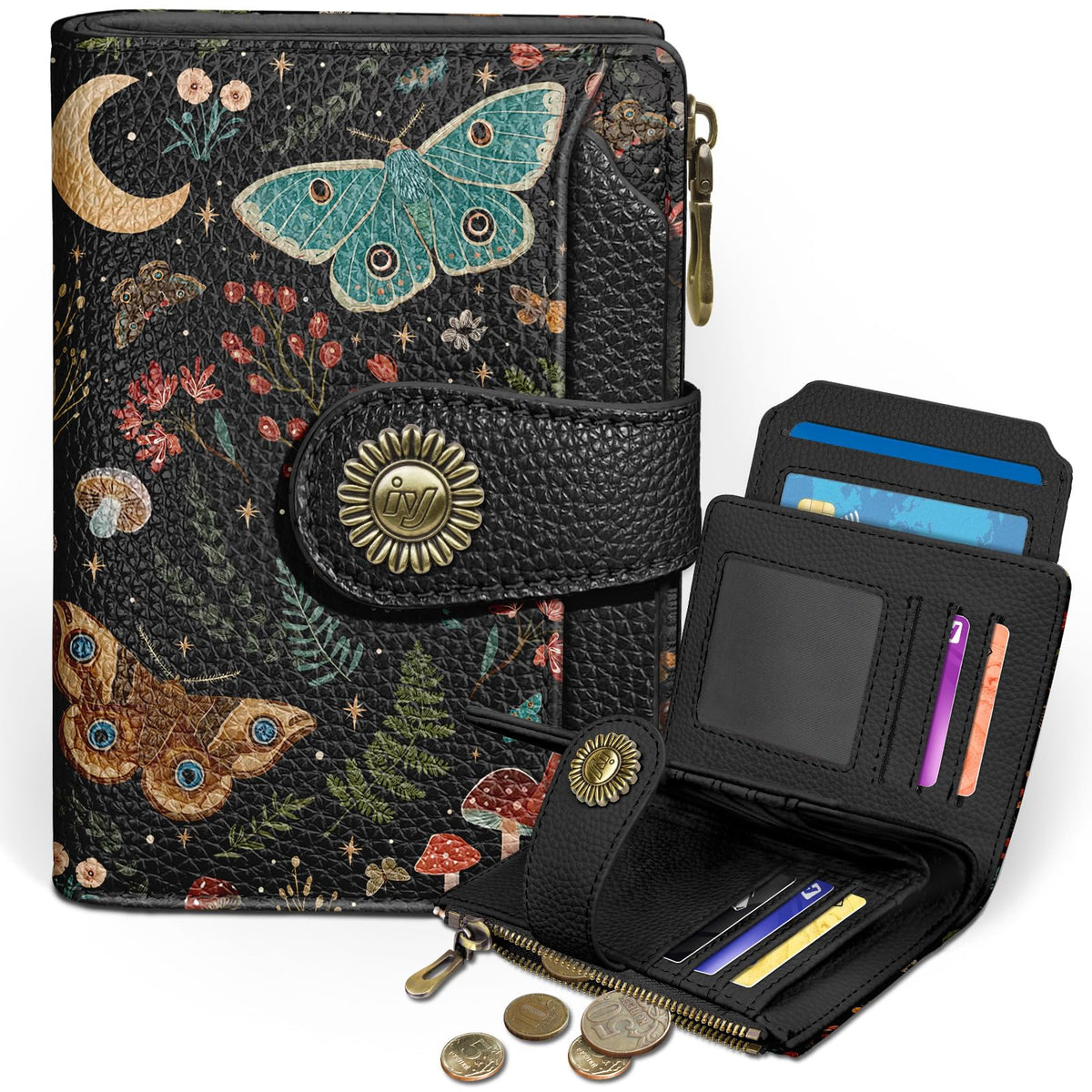 Icycay Cat Small Wallet Women RFID Blocking Bifold Cute Credit Card Holder