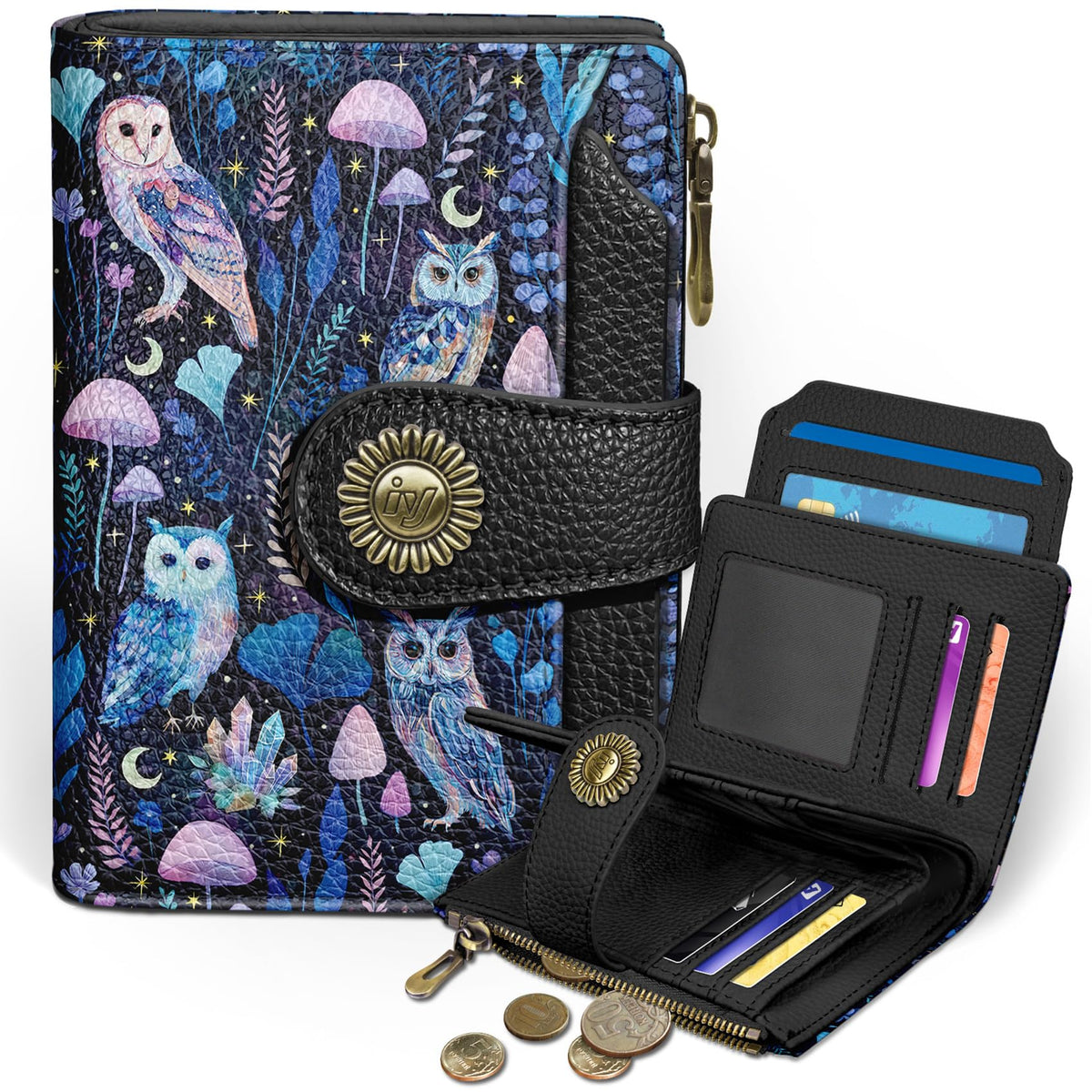 Icycay Cat Small Wallet Women RFID Blocking Bifold Cute Credit Card Holder