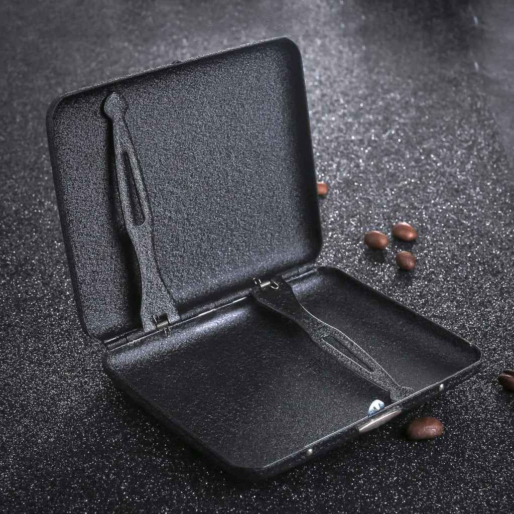 Alloy Frosted Cigarette Case Retro Cigaret Box Double Sided Metal Cigarette Holder for 18 Regular Cigarettes (Black)
