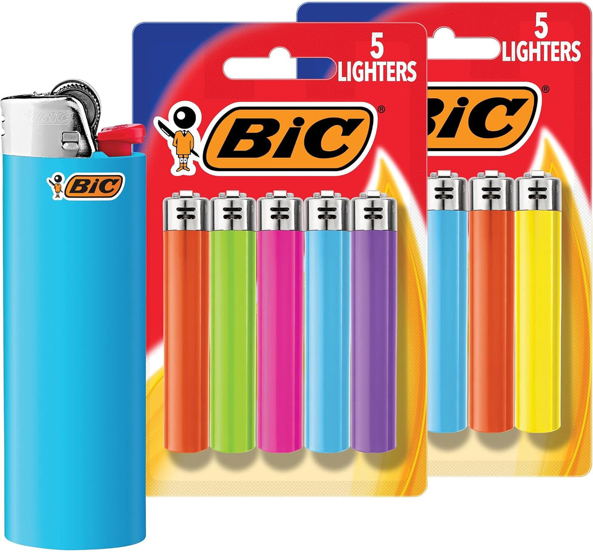 BIC Maxi Pocket Lighters, Dependable, Long-Lasting, 10-Pack, Assorted