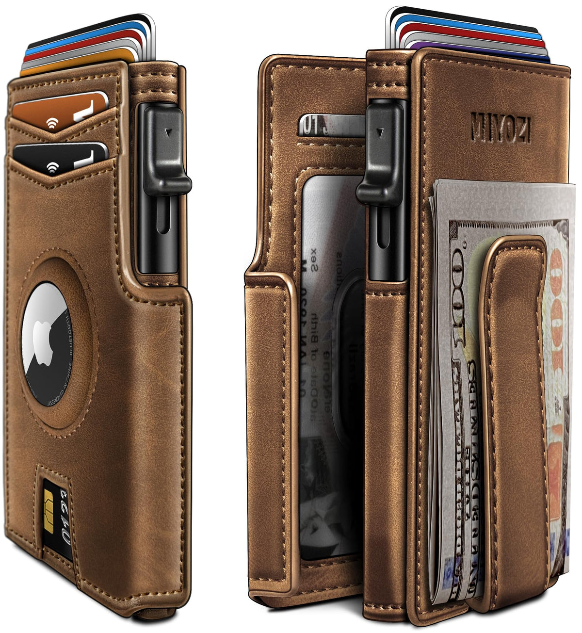 miyozi Airtag Wallet for Men,with Money Clip 10 Cards Metal Case Smart Slim Pop Up Credit Card Holder Flip with Magnetic Closure RFID Blocking wallet with Gift Box