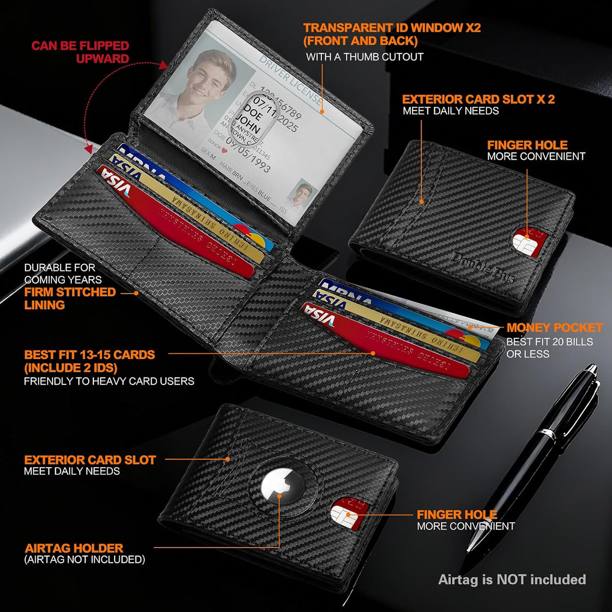 Wallet for Men AirTag Slim RFID Blocking Leather Bifold Gift Box