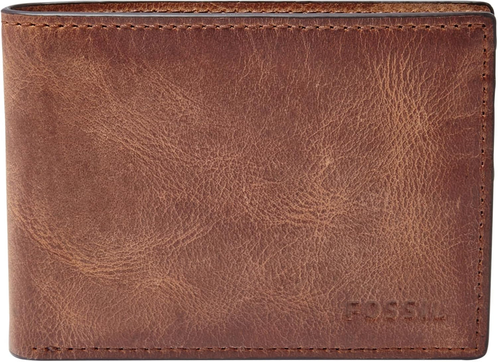 Fossil Men's Derrick Leather Slim Wallet for Men, Minimalist Magnetic Money Clip Bifold Front Pocket Wallet, Brown
