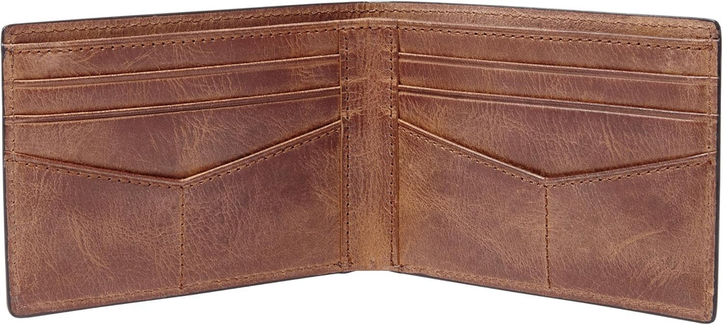 Fossil Men's Derrick Leather Slim Wallet for Men, Minimalist Magnetic Money Clip Bifold Front Pocket Wallet, Brown