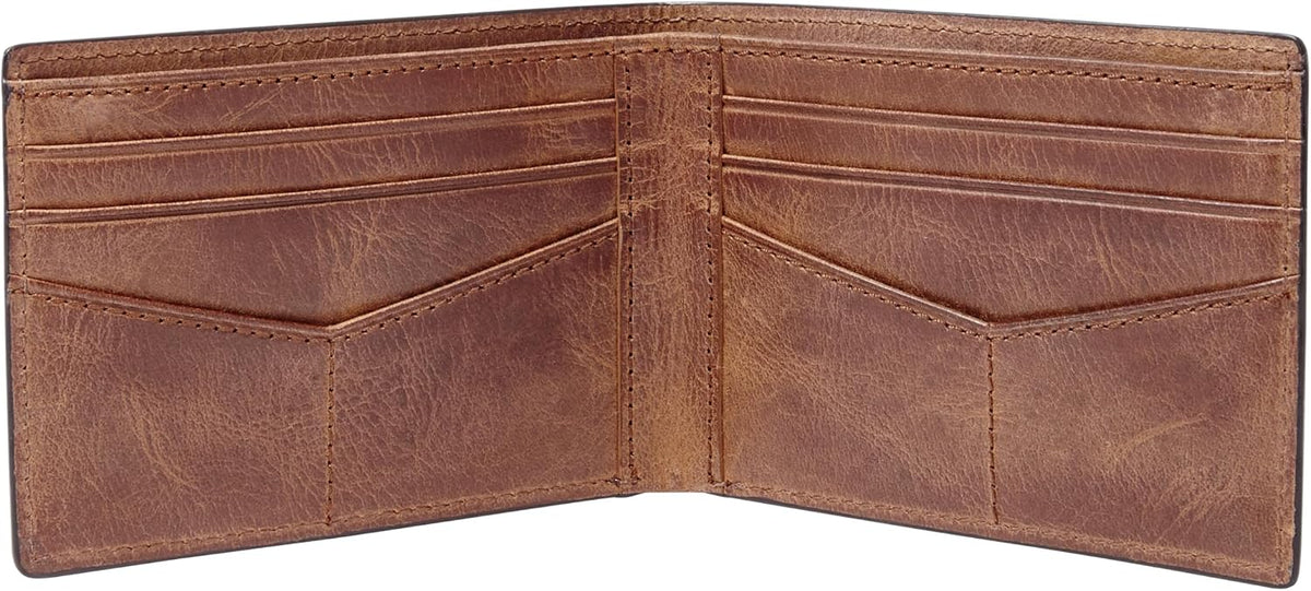 Fossil Men's Derrick Leather Slim Wallet for Men, Minimalist Magnetic Money Clip Bifold Front Pocket Wallet, Brown