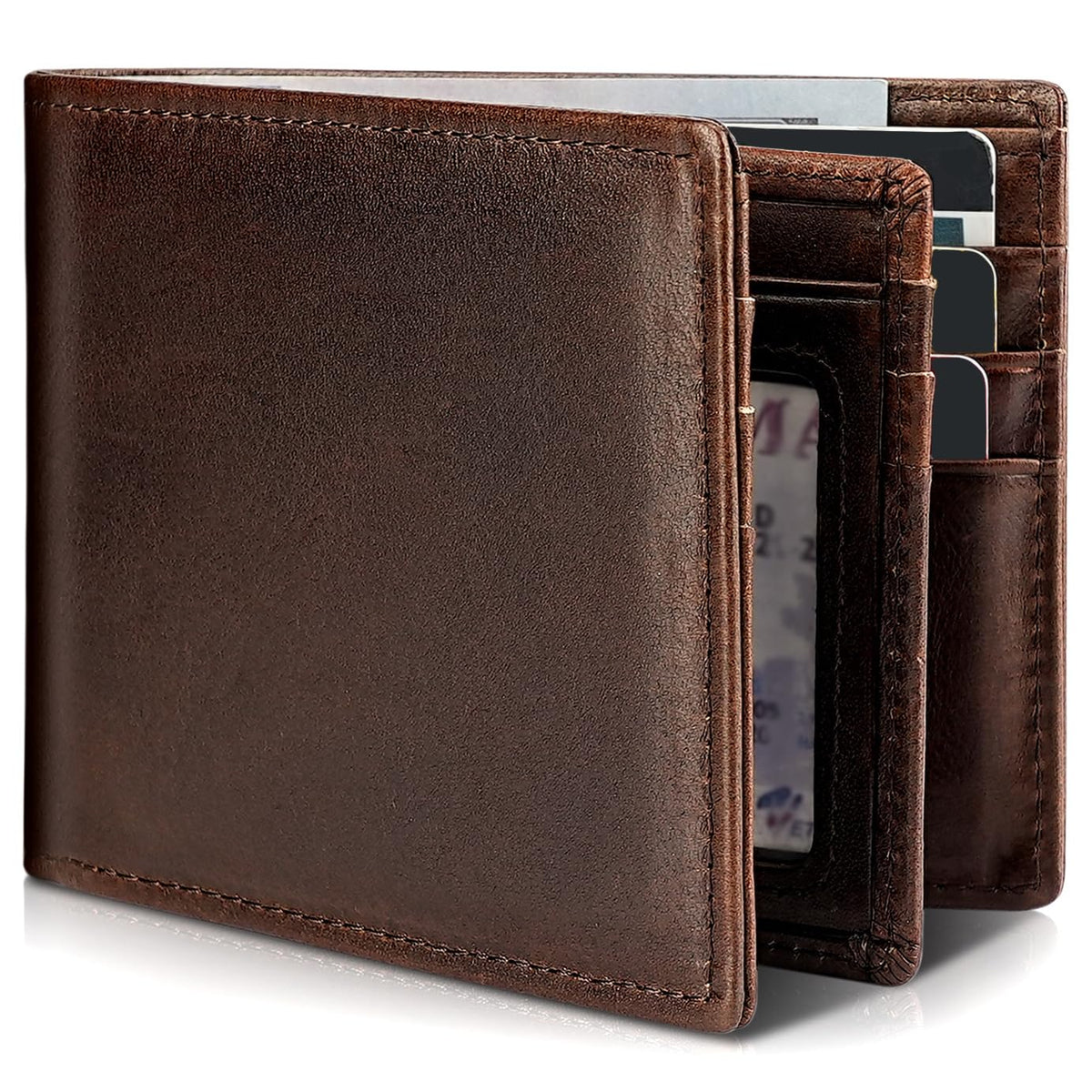 Artpaxy Mens Wallet Genuine Leather Bifold RFID Blocking Wallet for Men with 1 ID Window 13 Card Holders 2 cash pockets 1 Gift Box