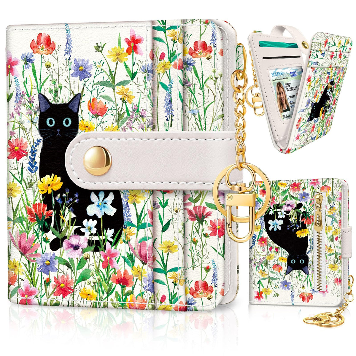 Jogjam Black Cat Floral Rfid Women Wallet, Small Slim Credit Card Holder