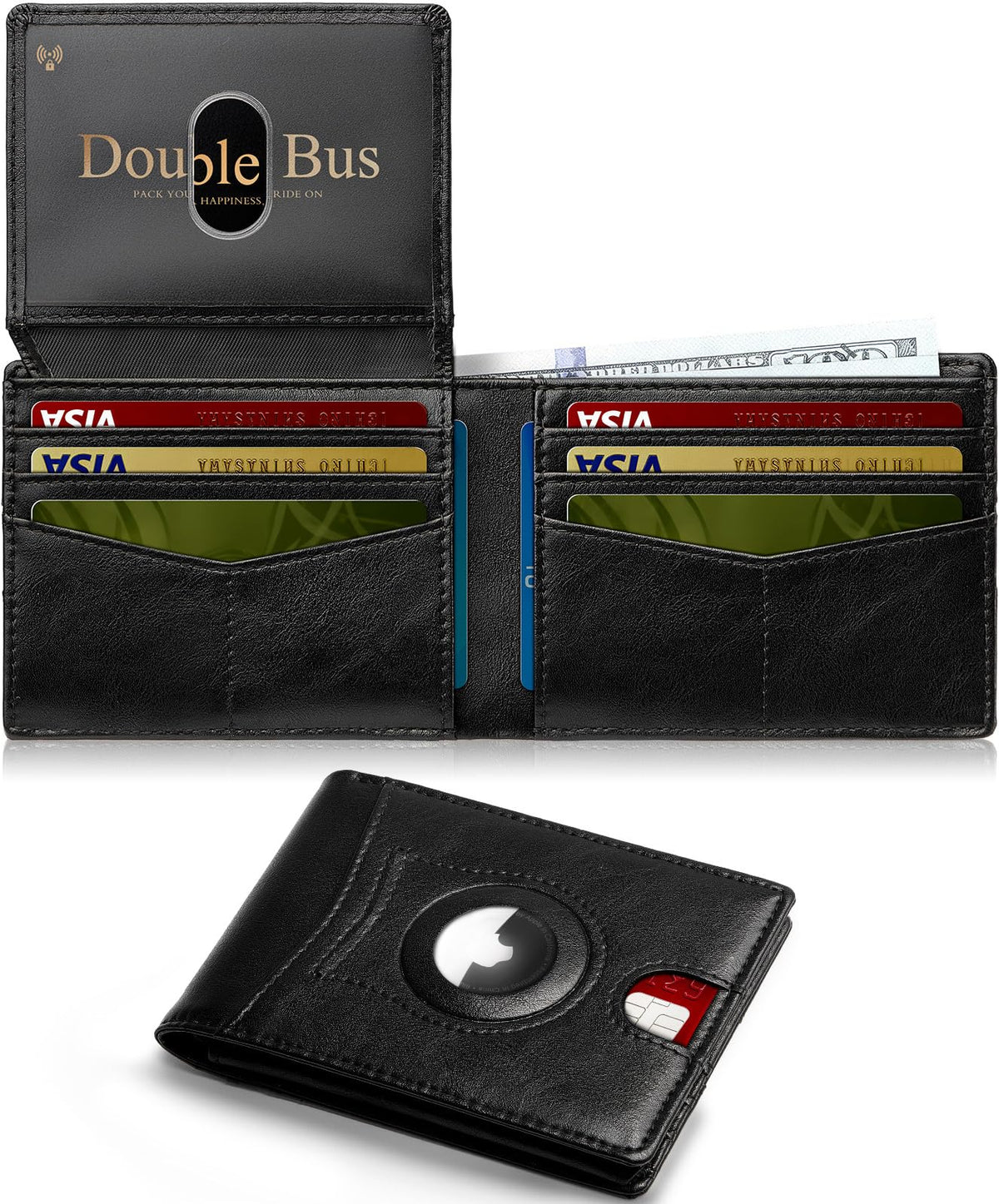 Wallet for Men AirTag Slim RFID Blocking Leather Bifold Gift Box