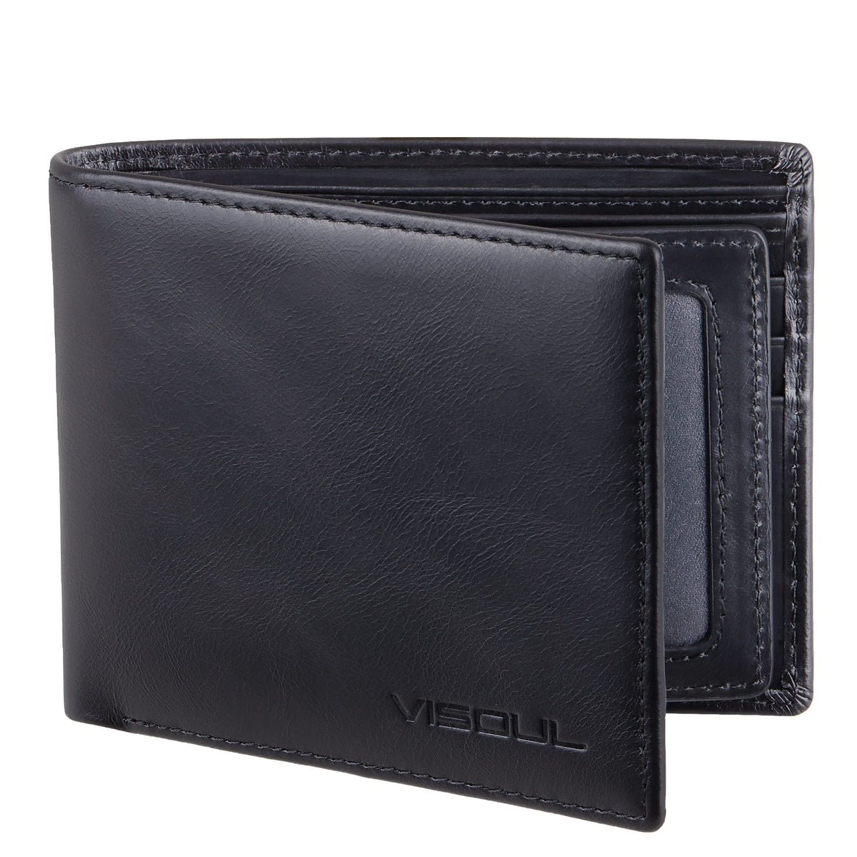 VISOUL Mens Wallet Bifold RFID Protected with 2 ID Windows 8 Credit Card Slots 2 Cash Compartments, Carbon Fiber Leather Wallet for Men Gift Box (Black+Burgundy)