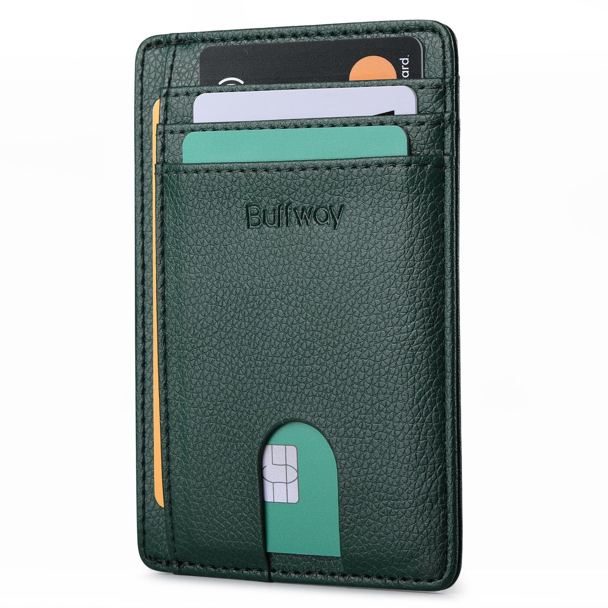 Buffway Slim Minimalist Front Pocket RFID Blocking Leather Wallets for Men and Women - Carbon Fiber Black