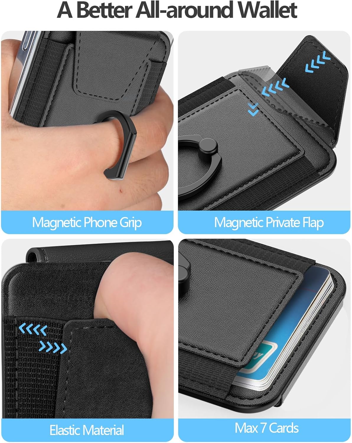 for Magsafe Wallet with Grip, 6-Card Holder; Stronger Magnetic Phone Wallet