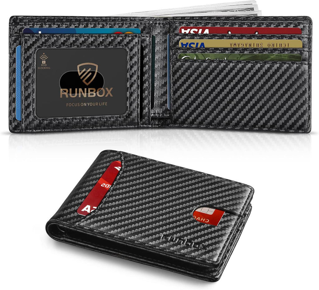 RUNBOX Wallet for Men, Slim Leather Bifold, RFID Blocking Card Holder