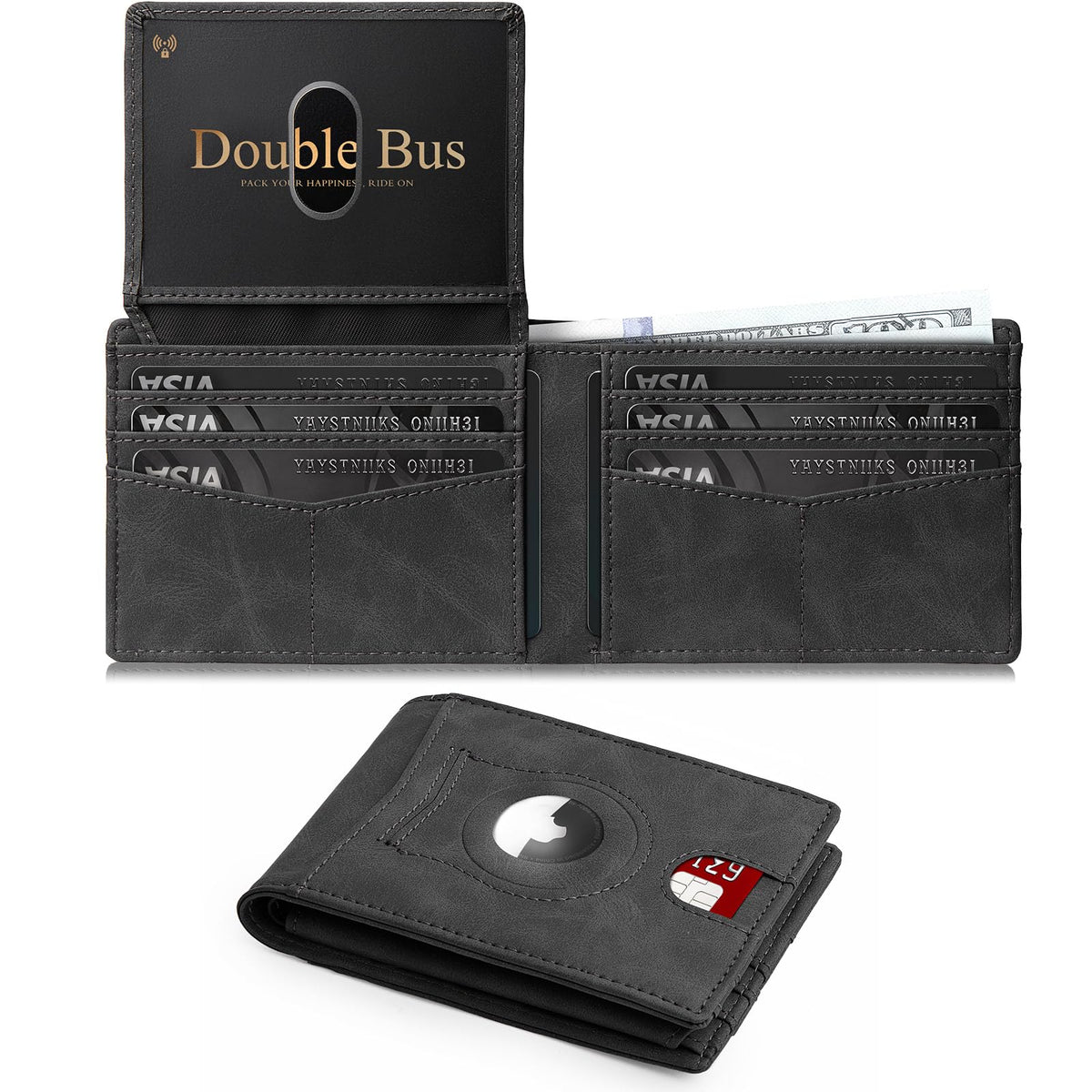 Wallet for Men AirTag Slim RFID Blocking Leather Bifold Gift Box