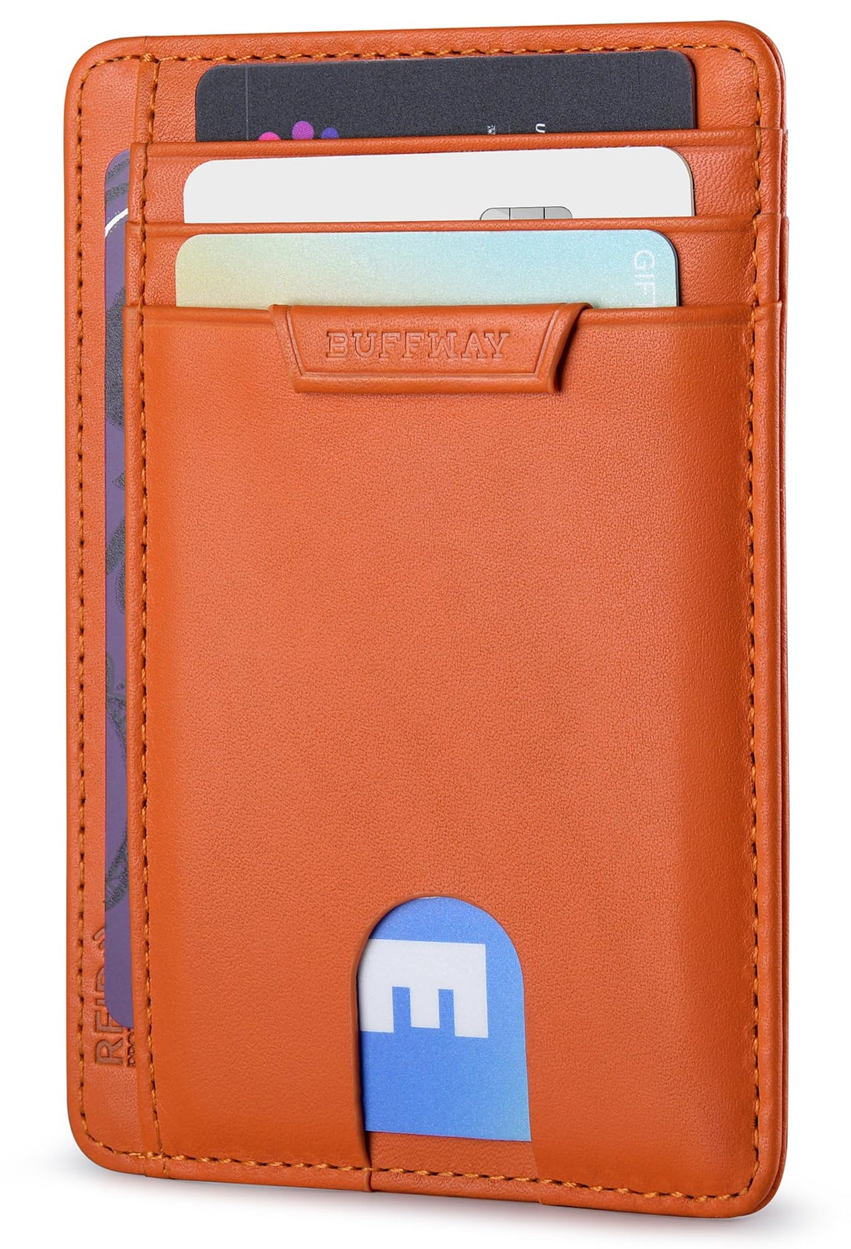 Buffway Slim Minimalist Front Pocket RFID Blocking Leather Wallets for Men and Women - Carbon Fiber Black
