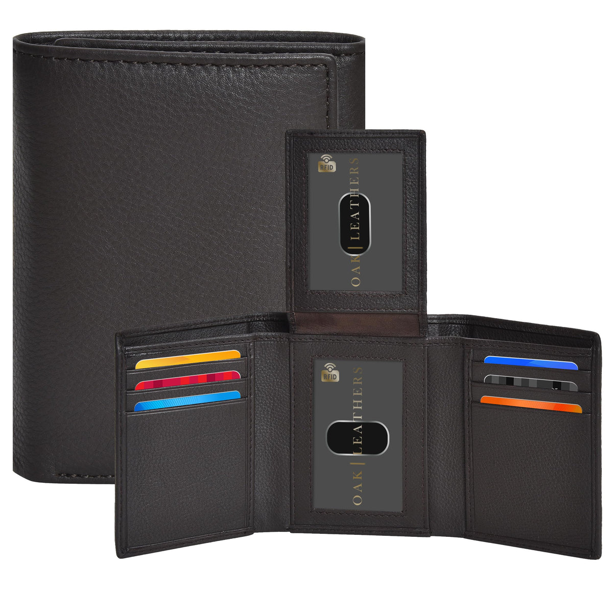 Real Leather Mens Trifold Wallet - RFID Slim Minimalist Front Pocket Gift