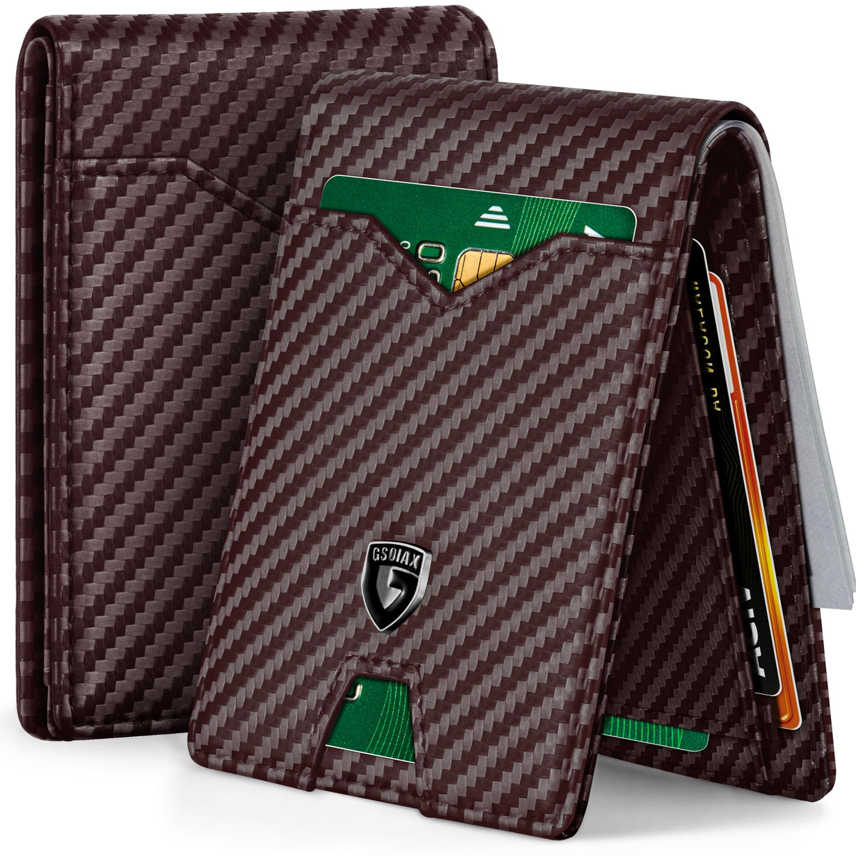 GSOIAX Slim Wallet for Men Rfid Blocking Leather Bifold Front Pocket Carbon Fiber Men's Money Clips Credit Card Holder With Gift Box