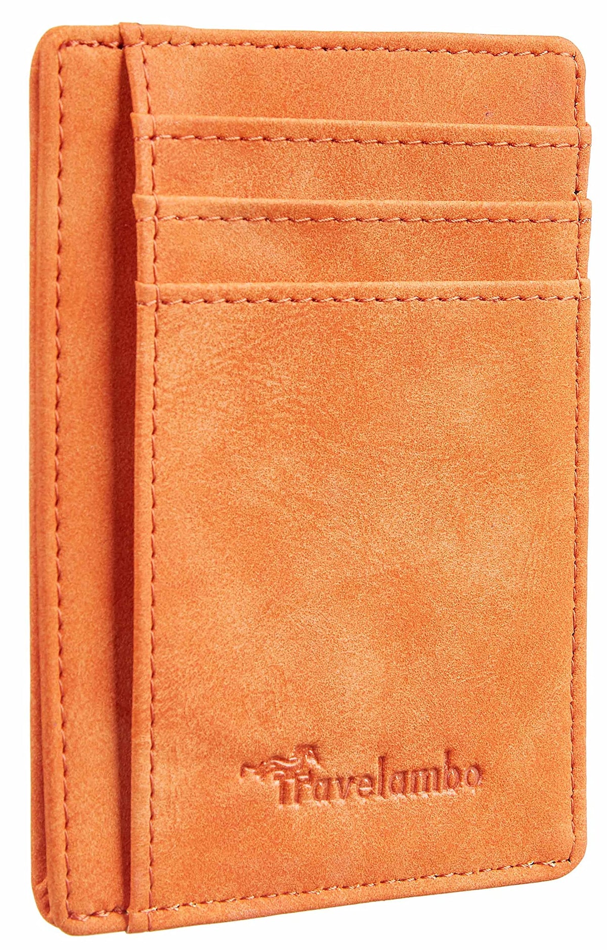 Travelambo Slim Wallet Front Pocket Minimalist Leather RFID Blocking Medium Size