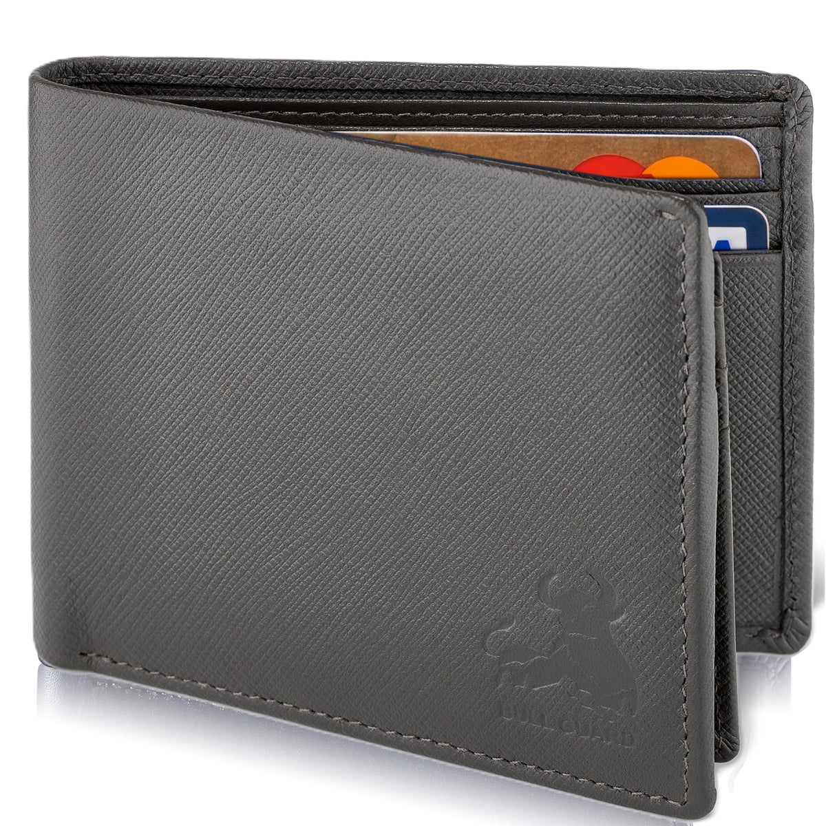 BULL GUARD RFID Blocking Bifold Mens Wallet Premium Top Grain Leather Brown Extra Capacity Wallet for Men Genuine Leather Western Brown, 11+ Cards, Flip Up ID Window, Gift For Men in Nice Gift Box