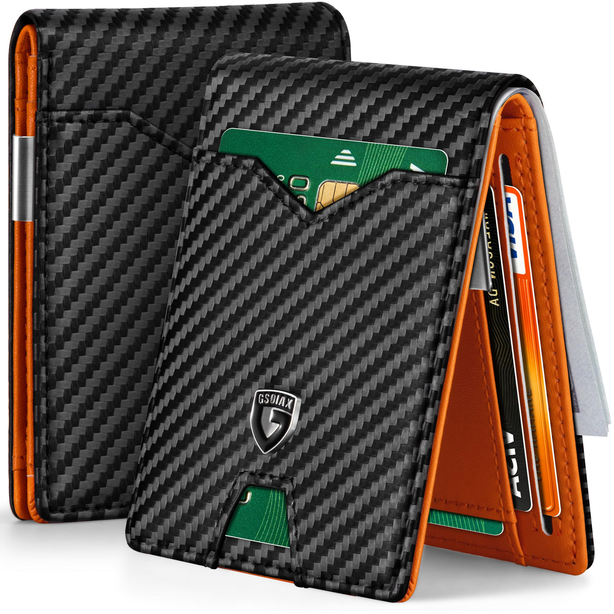 GSOIAX Slim Wallet for Men Rfid Blocking Leather Bifold Front Pocket Carbon Fiber Men's Money Clips Credit Card Holder With Gift Box