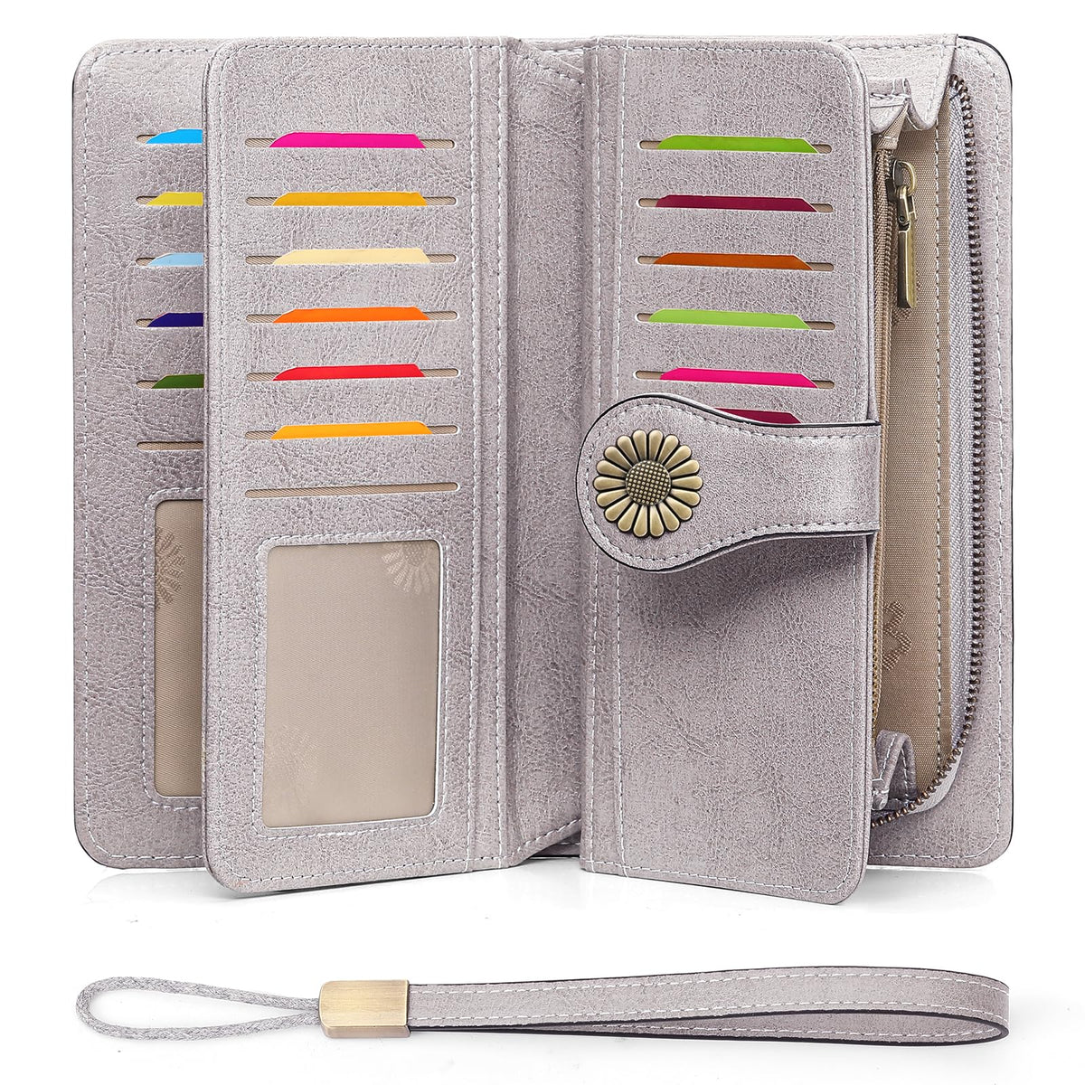 SENDEFN Wallets for Women Leather Credit Card Holder with RFID Blocking Large Capacity Wristlet