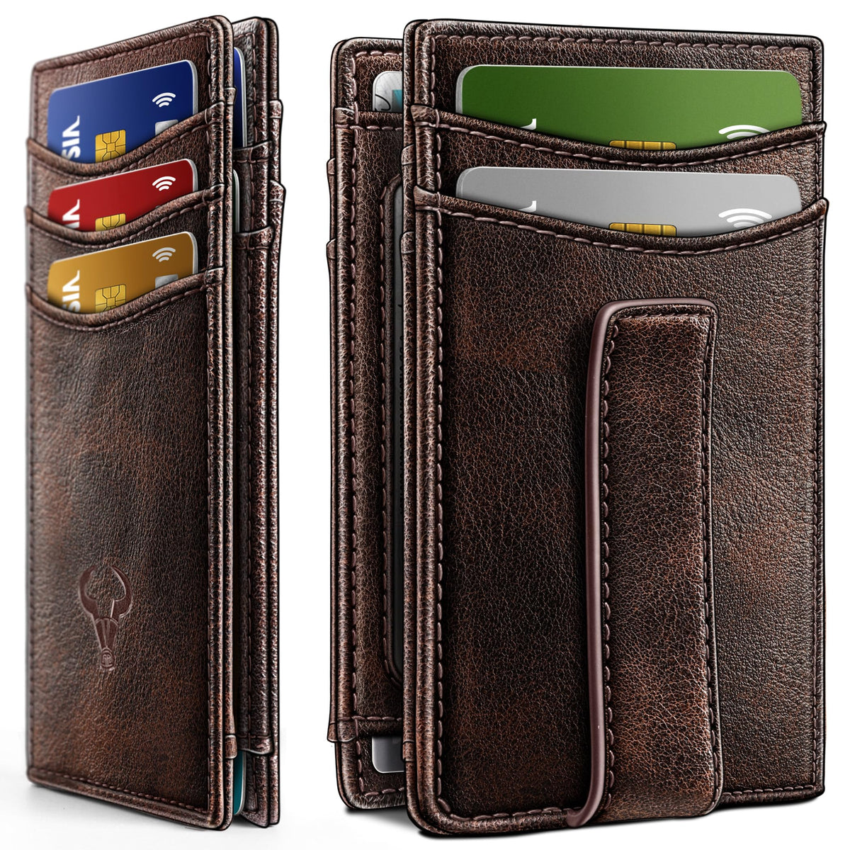 BULLIANT Magnetic Slim Leather Pocket Wallet Money Clip For Men 12Cards