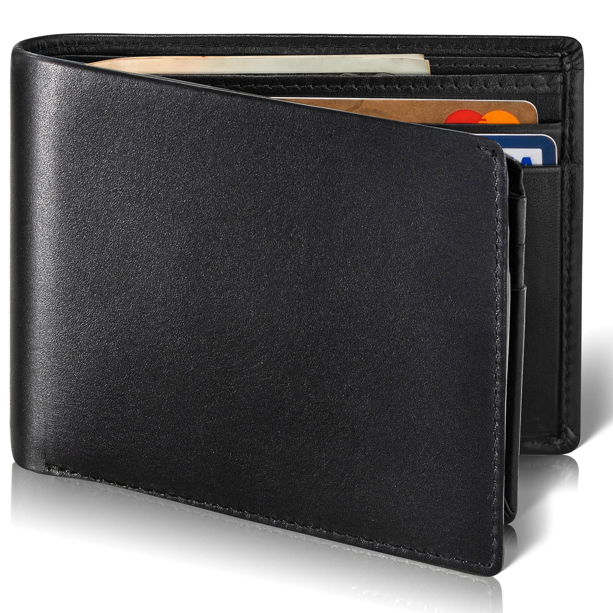 BULL GUARD RFID Blocking Bifold Mens Wallet Premium Top Grain Leather Brown Extra Capacity Wallet for Men Genuine Leather Western Brown, 11+ Cards, Flip Up ID Window, Gift For Men in Nice Gift Box