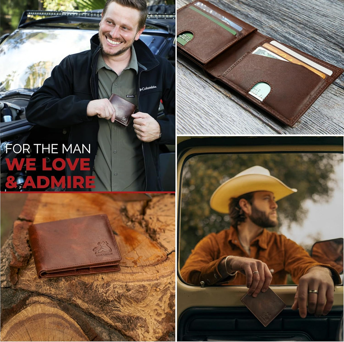 BULL GUARD RFID Blocking Bifold Mens Wallet Premium Top Grain Leather Brown Extra Capacity Wallet for Men Genuine Leather Western Brown, 11+ Cards, Flip Up ID Window, Gift For Men in Nice Gift Box