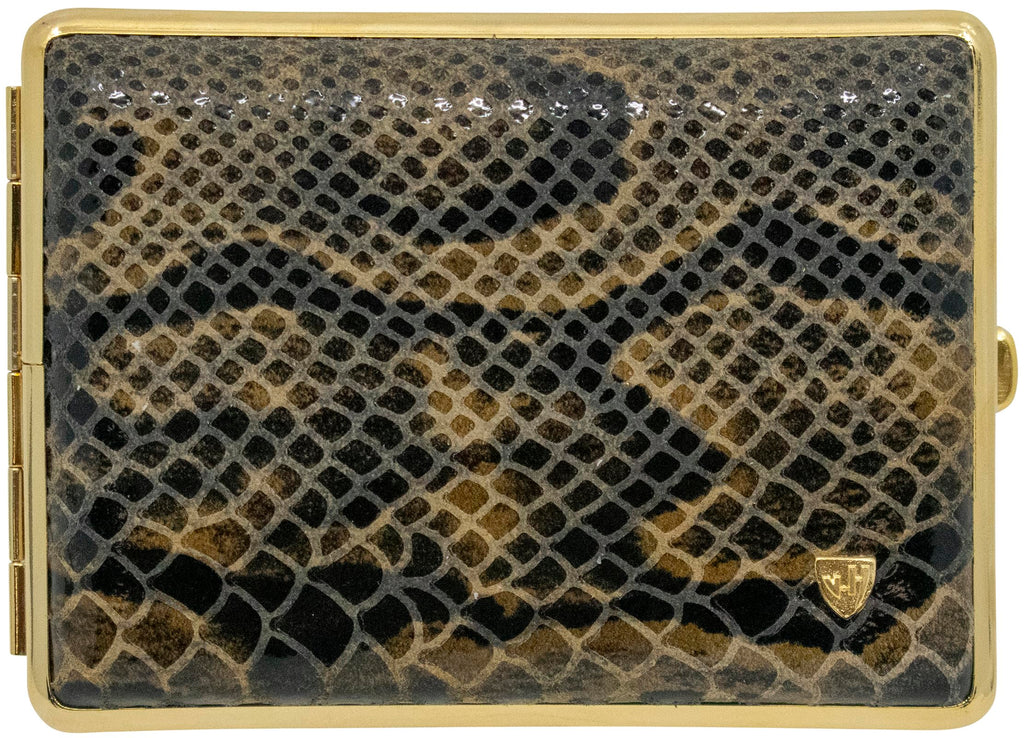 Made in Germany Genuine Leather Gold Plated Cigarette Case (18 100s) with Elastic Bands (Deer Black)