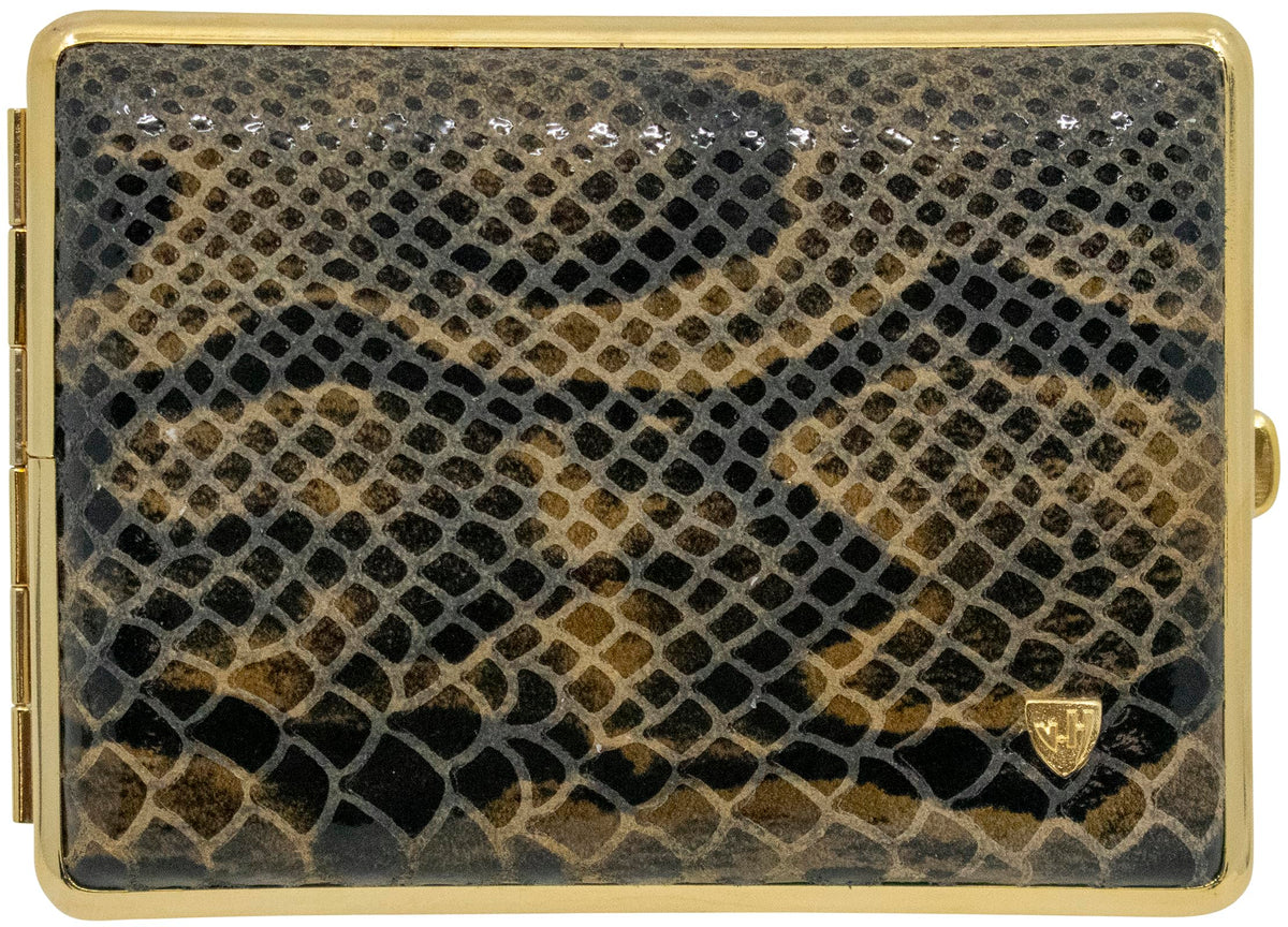 Made in Germany Genuine Leather Gold Plated Cigarette Case (18 100s) with Elastic Bands (Deer Black)