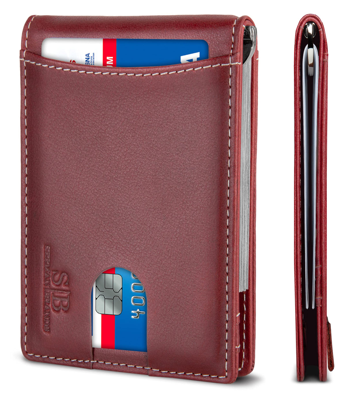 SERMAN BRANDS RFID Blocking Slim Bifold Genuine Leather Minimalist Front Pocket Wallets for Men with Money Clip Thin Mens